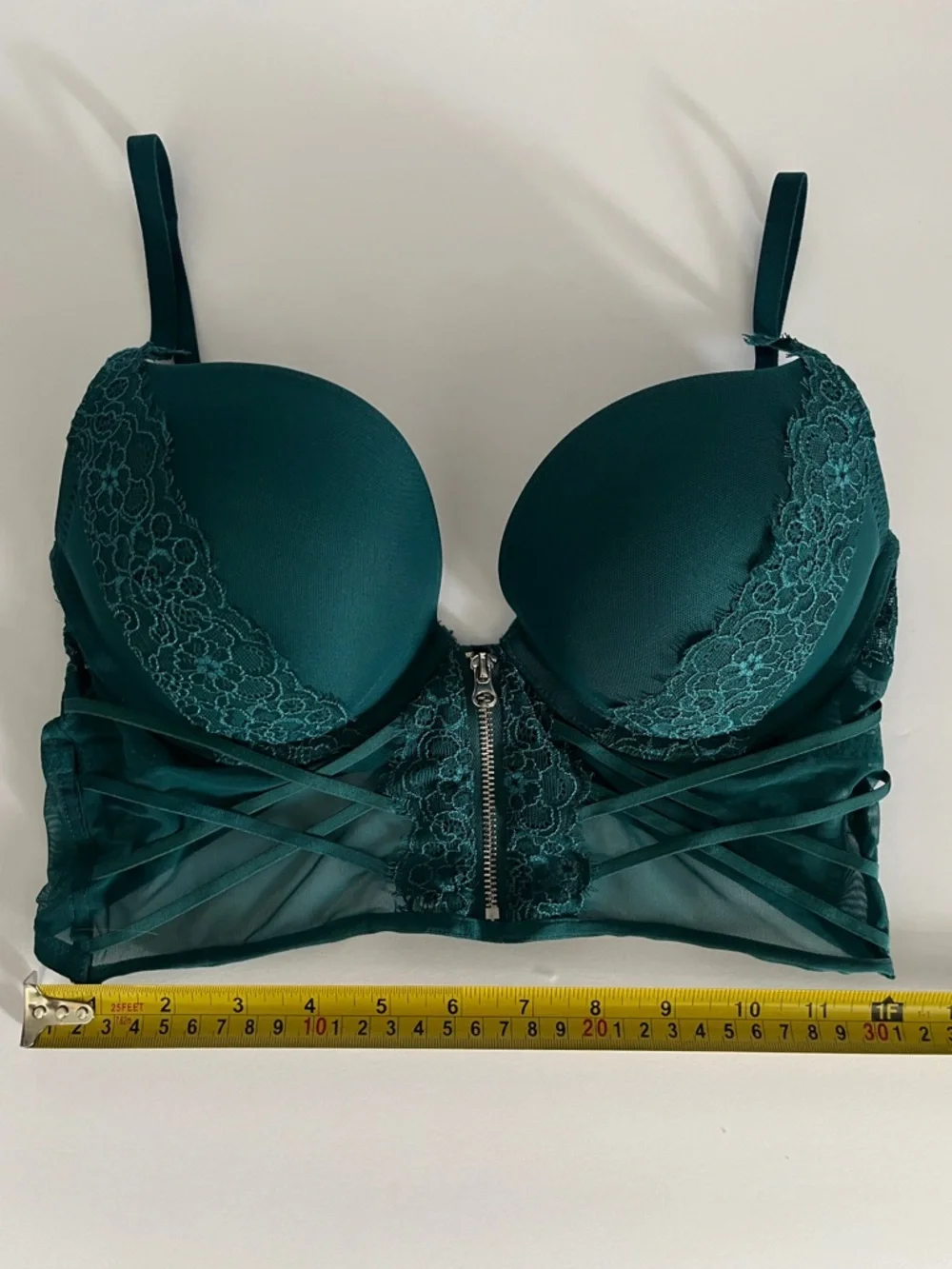 La SENZA Beyond Sexy Floral Lace+Mesh Demi Cup Bustier Bra in Emerald Green 34C - Picture 2 of 11